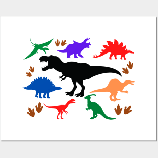 Dinosaurs, Dino Design, Types of Dinosaurs, T Rex, Stegosaurus, Triceratops, Velociraptor Posters and Art